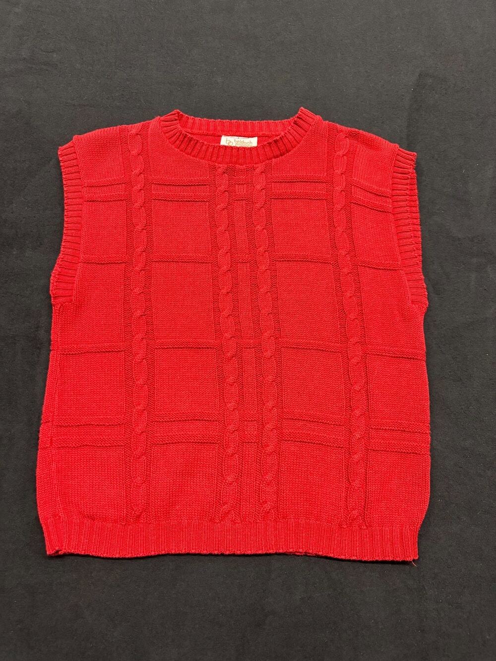 Vintage Sweater Vest Cable Knit Cotton Mock Neck Red Women Sm-Med 36 in Chest
